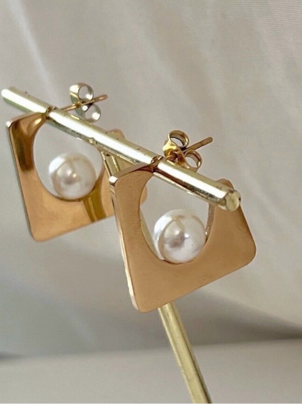 18K Gold Plated Pearl Geometric Pendant Necklace SET herringbone Women’s jewelry - Picture 6 of 8